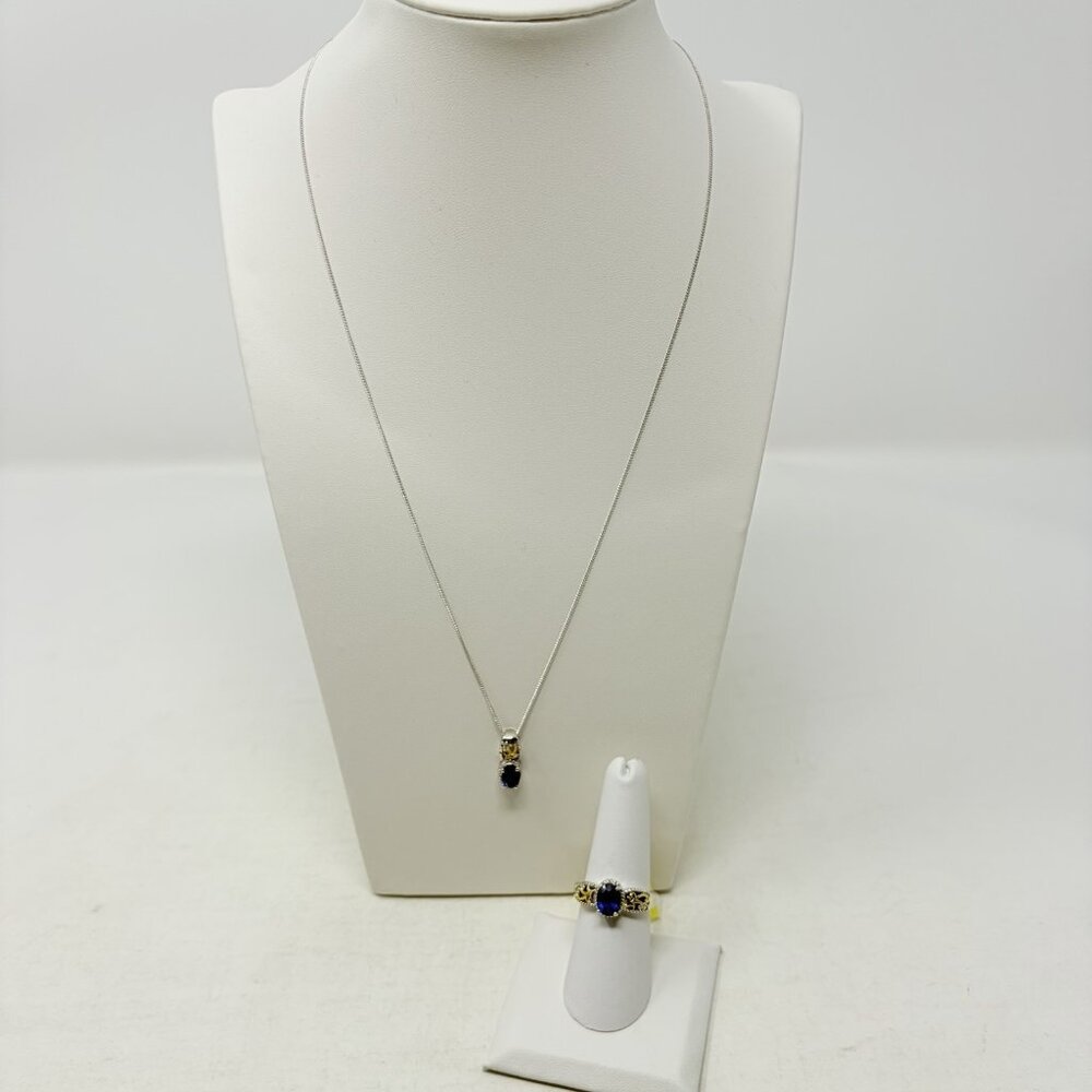 Shop LC Masoala Sapphire/White Topaz/Cambodian Zircon Ring & Necklace Set 5354